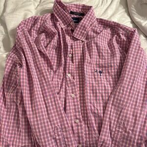 Palmetto moon button down. Baby pink/light blue/white plaid